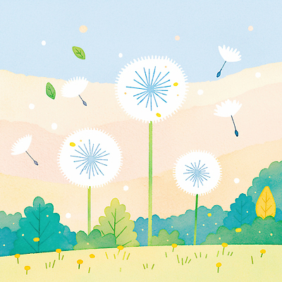 JPG 식물 꽃 어린이 컬러 꽃밭 일러스트 자연 바람 날씨 씨앗 풍경 잔디 초원 여름 햇빛 소풍 민들레 동심 국내일러스트 AI일러스트 AI콘텐츠 자연요소 계절 사람 태양 야외활동 생태계 파일형식