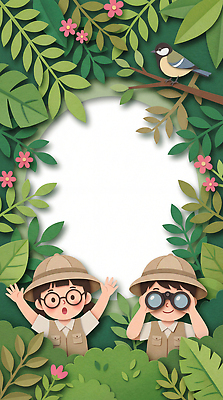 JPG 나무 식물 동물 꽃 어린이 잎 일러스트 모션 자연 환경 탐험 관찰 숲 열대우림 모험가 즐거움 발견 동반자 국내일러스트 AI일러스트 AI콘텐츠 감정 사람 생태계 파일형식