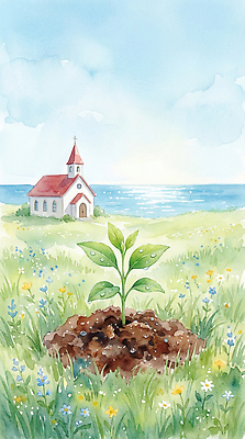 JPG 식물 꽃 기독교 바다 일러스트 자연 하늘 생명 풍경 잔디 물 여름 교회 새싹 평화 일출 환경 일몰 흙 봄 성장 뷰티풀 국내일러스트 AI일러스트 AI콘텐츠 자연요소 계절 종교 컨셉 종교건축 건물 노을 생태계 파일형식