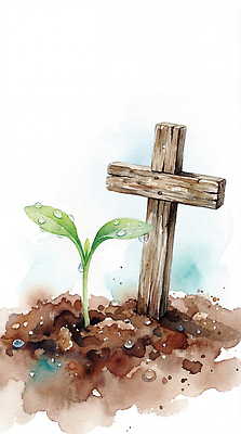 JPG 나무 식물 기독교 종교 백그라운드 십자가 일러스트 자연 생명 씨앗 새싹 희망 흙 봄 성장 물방울 기도 묘사 조화 국내일러스트 AI일러스트 AI콘텐츠 계절 감정 생태계 파일형식