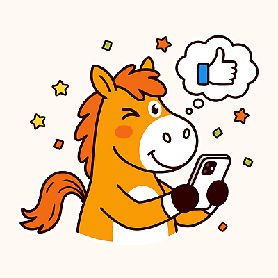 동물 캐릭터 감정 별 일러스트 모션 새해 웃음 장식 친구 스마트폰 스크린 과학기술 말 말_게임 체험 즐거움 색종이 상상력 소셜미디어 의사소통 좋음 2026년 국내일러스트 병오년 붉은말 붉은말캐릭터 AI파일 자연요소 종이 컨셉 관계 기술 표정 핸드폰 스마트기기 말_동물 연도 말캐릭터 파일형식 벡터