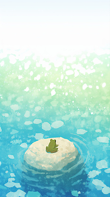 JPG 식물 동물 섬 일러스트 자연 생물 개구리 풍경 물 여름 파란색 햇빛 환경 물방울 연못 수면 생태계 조용 경칩 국내일러스트 AI일러스트 AI콘텐츠 자연요소 계절 컬러 양서류 태양 절기 파일형식