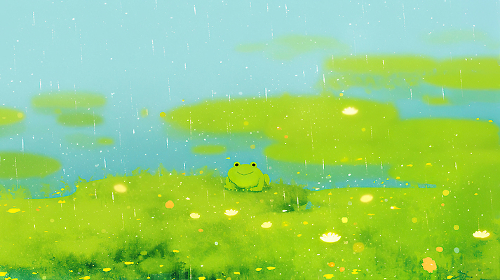 JPG 동물 꽃 감정 물결 일러스트 자연 날씨 개구리 풍경 초록색 물 여름 평화 소리 연못 수중식물 생태계 조용 경칩 수분_꽃가루 국내일러스트 AI일러스트 AI콘텐츠 자연요소 식물 계절 컬러 컨셉 양서류 절기 파일형식