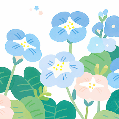 JPG 식물 꽃 컬러 잎 일러스트 자연 하늘 생명 한국 풍경 여름 파란색 환경 정원 봄 원예 나팔꽃 뷰티풀 국내일러스트 AI일러스트 AI콘텐츠 계절 아시아 취미 생태계 파일형식