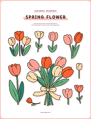 모양 식물 계절 꽃잎 꽃 컬러 꽃다발 일러스트 봄꽃 자연 생명 장식 정원 튤립 꽃집 그림 원예 화단 생화 국내일러스트 AI파일 취미 상점 봄 생태계 파일형식 벡터