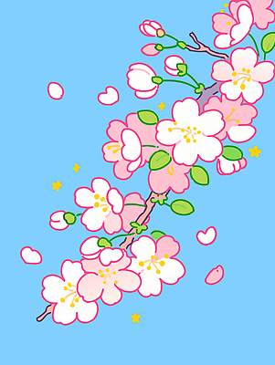 나무 식물 꽃잎 꽃 컬러 백그라운드 일러스트 자연 하늘 생명 풍경 일상 봄 벚꽃 나뭇가지 화사함 만개 국내일러스트 AI파일 계절 컨셉 라이프 생태계 파일형식 벡터