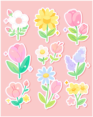 모양 디자인 꽃 어린이 분홍색 컬러 스티커 패턴 일러스트 문구용품 그래픽 장식 장난감 색칠 오브젝트 그림 개성 스타일 국내일러스트 AI파일 식물 무늬 사람 파일형식 벡터