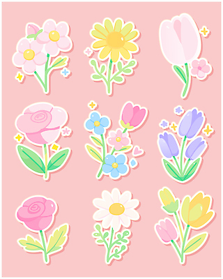 식물 디자인 꽃 분홍색 컬러 스티커 일러스트 자연 형상 잔디 장미 튤립 배열 데이지 식물원 향기 화사함 꾸미기 테마 국내일러스트 AI파일 컨셉 생태계 냄새 파일형식 벡터