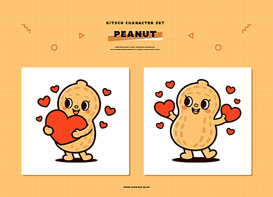 캐릭터 디자인 감정 컬러 일러스트 아이디어 사랑 웃음 세트 귀여움 하트 표현 즐거움 그림 땅콩 창작 키치 일러캐릭터 AI파일 모양 컨셉 표정 견과류 파일형식 벡터