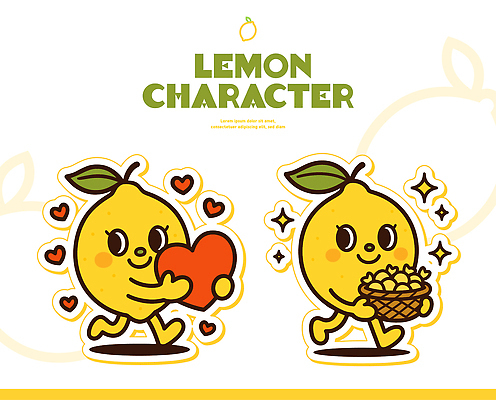 캐릭터 디자인 행복 컬러 과일 일러스트 아이디어 사랑 웃음 그래픽 바구니 걷기 귀여움 표현 레몬 심볼 이미지 장면 소통 일러캐릭터 AI파일 감정 컨셉 모션 표정 파일형식 벡터