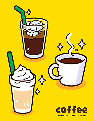 커피 음료 백그라운드 일러스트 빨대 컵 노란색 얼음 카페 마시기 설탕 크림 아이스커피 프라푸치노 국내일러스트 AI파일 자연요소 식기 컬러 모션 상점 파일형식 벡터