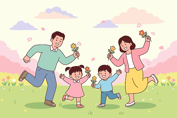 공원 꽃 행복 어린이 꽃밭 일러스트 가족 모션 자연 놀이 날씨 사랑 웃음 풍경 부모 달리기 운동 봄 놀이방 자녀 즐거움 국내일러스트 AI파일 식물 계절 공공시설 감정 관계 표정 건강 사람 생태계 파일형식 벡터