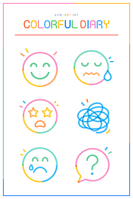 모양 디자인 행복 감정 컬러 일러스트 그래픽 다이어리 기쁨 슬픔 표현 일기 질문 심볼 고민 우울감 특징 혼란 국내일러스트 AI파일 컨셉 사무용품 파일형식 벡터