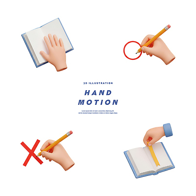 PSD 편집이미지 손 교육 포즈 표시 손짓 책 학습 연필 공책 도구 표현 작업 수정 쓰는 읽기 그림 편집3D 모션 문구용품 학용품 생물 신체부위 필기구 3D 파일형식