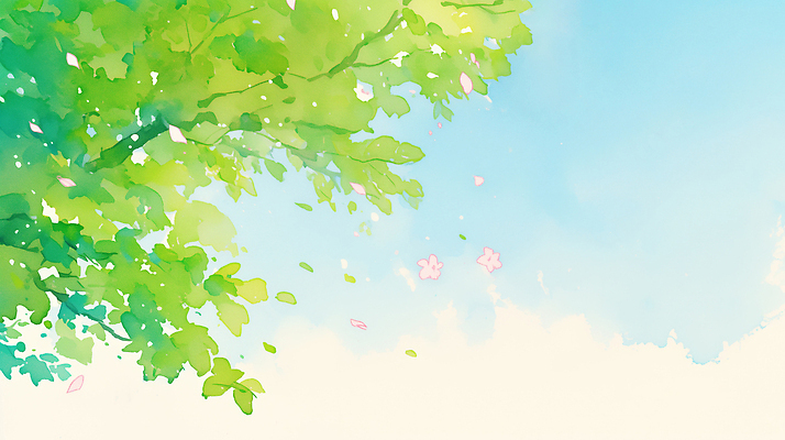 JPG 나무 식물 꽃 컬러 잎 일러스트 자연 하늘 바람 나뭇잎 수채화 풍경 일상 파란색 봄 채색 국내일러스트 AI일러스트 AI콘텐츠 자연요소 계절 날씨 미술 라이프 생태계 파일형식