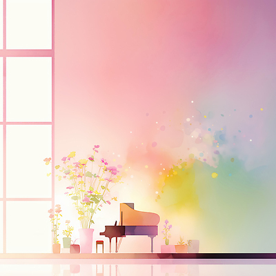 JPG 식물 디자인 화초 예술 음악 일러스트 창문 조명 실내 장식 인테리어 정원 공간 방 분위기 피아노 창가 그림 밝은색 국내일러스트 AI일러스트 AI콘텐츠 컨셉 문화예술 내부 건반악기 파일형식