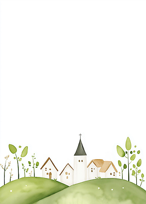 JPG 나무 길 일러스트 자연 주택 사람 풍경 건물 라이프 초록색 교회 마을 공간 작음 언덕 시설 지역 방문 오후 국내일러스트 AI일러스트 AI콘텐츠 식물 건축물 컬러 종교건축 생활 크기 생태계 파일형식