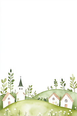 JPG 나무 식물 건축 일러스트 자연 하늘 주택 풍경 잔디 일상 초록색 여름 햇빛 교회 마을 언덕 조용 지역 뷰티풀 풍경화 국내일러스트 AI일러스트 AI콘텐츠 계절 컬러 종교건축 건물 라이프 태양 그림 생태계 파일형식