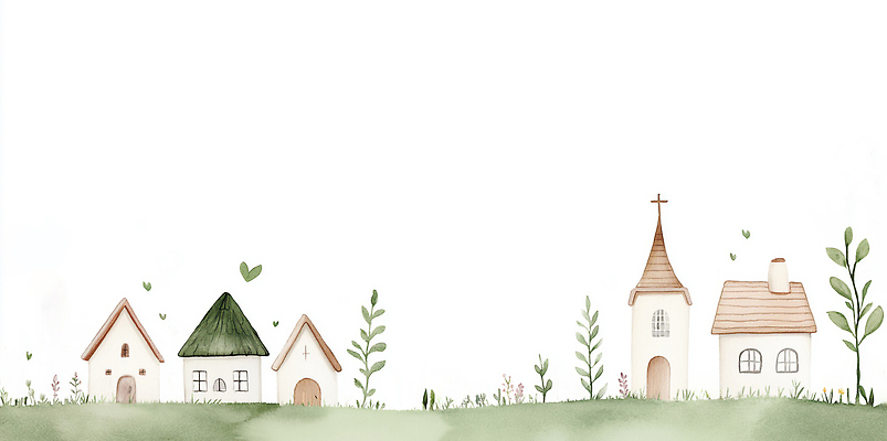 JPG 모양 컬러 일러스트 자연 거리 주택 풍경 잔디 건물 일상 초록색 교회 마을 환경 구조물 조경 지역 단순화된 국내일러스트 식물 건축물 건축 종교건축 라이프 생태계 파일형식