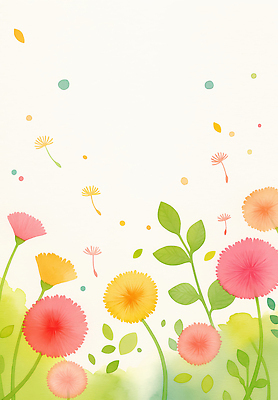 JPG 식물 디자인 꽃 예술 선 분홍색 컬러 백그라운드 일러스트 자연 수채화 밝음 형상 빨간색 초록색 노란색 원형 장면 파스텔 조화 뷰티풀 생동감 국내일러스트 도형 학용품 생태계 파일형식