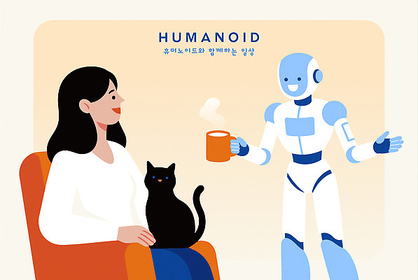 음료 일러스트 기술 실내 따뜻함 대화 사람 일상 생활 친구 반려동물 소파 고양이 로봇 교감 인간관계 AI_인공지능 국내일러스트 AI파일 동물 의자 포유류 관계 말하기 내부 라이프 파일형식 벡터