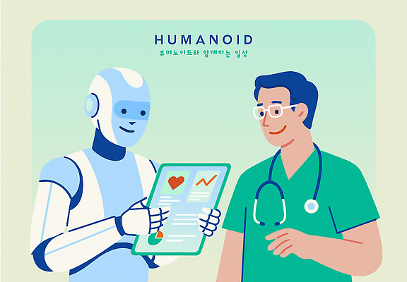 일러스트 의학 청진기 미래 기술 건강 병원 실험 치료 자료 전시 진료 환자 의사 정보 로봇 상담 소통 혁명 AI_인공지능 국내일러스트 AI파일 컨셉 의료기기 의료진 파일형식 벡터