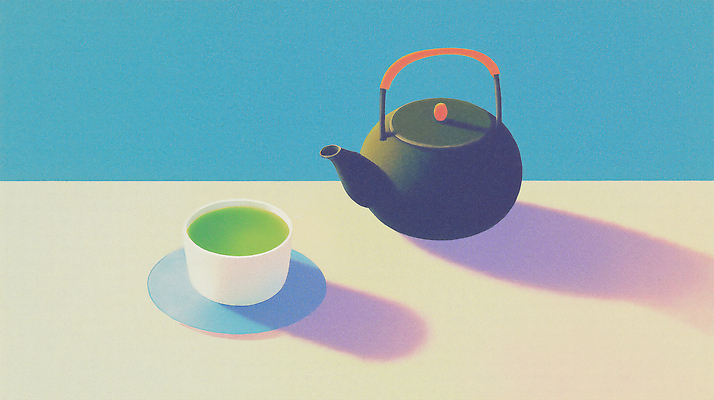 JPG 디자인 음료 컬러 백그라운드 일러스트 탁자 주전자 풍경 일상 컵 주방 다기 녹차 국내일러스트 AI일러스트 AI콘텐츠 식기 가구 주방용품 라이프 차_음료 다도 파일형식