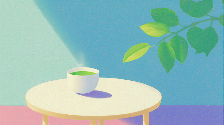 JPG 여유 음료 컬러 백그라운드 잎 일러스트 자연 탁자 휴식 나뭇잎 실내 일상 주방 식사 시간 상차림 안락 국내일러스트 AI일러스트 AI콘텐츠 식물 감정 가구 컨셉 내부 라이프 생태계 파일형식