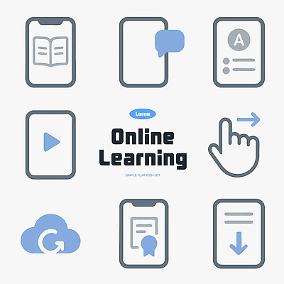 아이콘 교육 강의 서비스 파일형식 벡터 언택트 온라인강의 학습 자료 상호작용 정보 기술 모바일 디지털 수업 비디오 다운로드 클라우드서비스 2D아이콘 AI파일