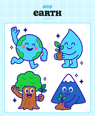 나무 식물 캐릭터 디자인 지구 예술 일러스트 도안 자연 생명 산 그래픽 물 환경 표현 그리기 그림 생태계 창작 일러캐릭터 AI파일 자연요소 모션 파일형식 벡터