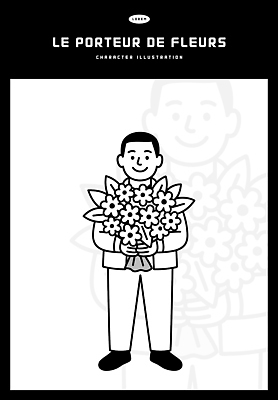 캐릭터 디자인 남자 꽃 컬러 꽃다발 일러스트 미소 웃음 들기 사람 기쁨 양손 표현 즐거움 그림 조화 대칭 국내일러스트 AI파일 식물 손 감정 모션 표정 파일형식 벡터