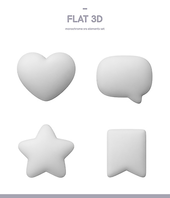 모양 PSD 아이콘 디자인 별 말풍선 그래픽 세트 3D아이콘 3D 사각형 흰색 하트 단순화된 소셜미디어 자연요소 도형 컬러 디지털합성 파일형식