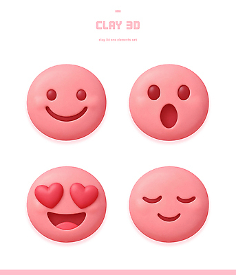 PSD 편집이미지 디자인 감정 얼굴 분홍색 사랑 웃음 조형물 놀람 표현 편안함 그림 점토 이모티콘 창작 편집3D 컬러 표정 미술 신체부위 3D 감각 파일형식