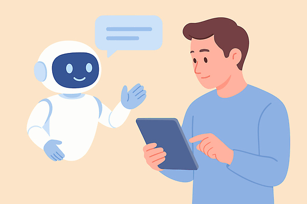 남자 일러스트 커뮤니케이션 기술 대화 태블릿 디지털 기계 정보 스마트 로봇 혁명 기능 기술발전 소프트웨어 빅데이터 사용자 상호작용 AI_인공지능 국내일러스트 AI파일 컨셉 말하기 사람 전자제품 스마트기기 발전 파일형식 벡터 4차산업