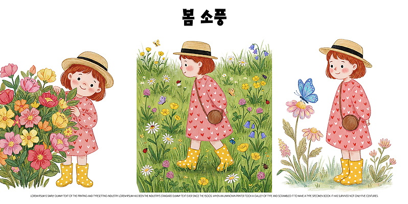 PSD 계절 꽃 컬러 나비 꽃밭 가방 일러스트 자연 사랑 웃음 풍경 소녀 일상 초록색 소풍 걷기 봄 즐거움 놀기 국내일러스트 식물 잡화 여자 감정 어린이 곤충 모션 표정 라이프 야외활동 생태계 파일형식