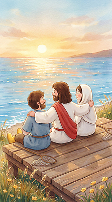 JPG 종교 바다 일러스트 자연 하늘 이야기 대화 어류 해변 친구 평화 믿음 일몰 체험 예수 분위기 추억 제자 조화 국내일러스트 감정 컨셉 관계 말하기 노을 수중동물 신_종교 생태계 파일형식