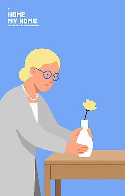 손 노년 꽃 할머니 일러스트 가정 탁자 주택 미소 일상 생활 장식 노란색 꽃병 공간 분위기 꽃꽂이 오브젝트 정리 빈백 국내일러스트 AI파일 식물 여자 컬러 가구 생활용품 컨셉 표정 성인 건물 라이프 신체부위 원예 파일형식 벡터