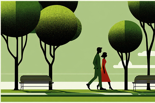 JPG 나무 커플 공원 벤치 일러스트 관계 자연 휴식 거리 대화 사람 풍경 일상 초록색 여름 걷기 산책 공간 시간 그늘 오후 국내일러스트 AI일러스트 AI콘텐츠 식물 계절 공공시설 컬러 컨셉 의자 모션 말하기 라이프 생태계 파일형식