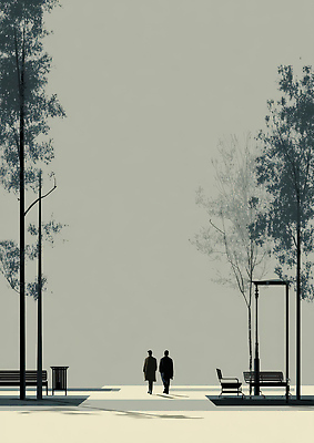 JPG 나무 공원 여자 남자 길 여유 이동 벤치 일러스트 자연 거리 대화 그림자 사람 걷기 산책 만남 주말 오후 국내일러스트 AI일러스트 AI콘텐츠 식물 공공시설 감정 컨셉 의자 모션 휴식 말하기 생태계 파일형식