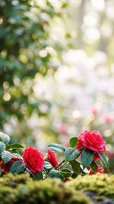 JPG 나무 식물 편집이미지 꽃 자연 생명 아침 풍경 초록색 햇빛 평화 정원 산책 동백 뷰티풀 편집실사 AI포토 AI콘텐츠 주간 컬러 컨셉 휴식 태양 CG 생태계 파일형식