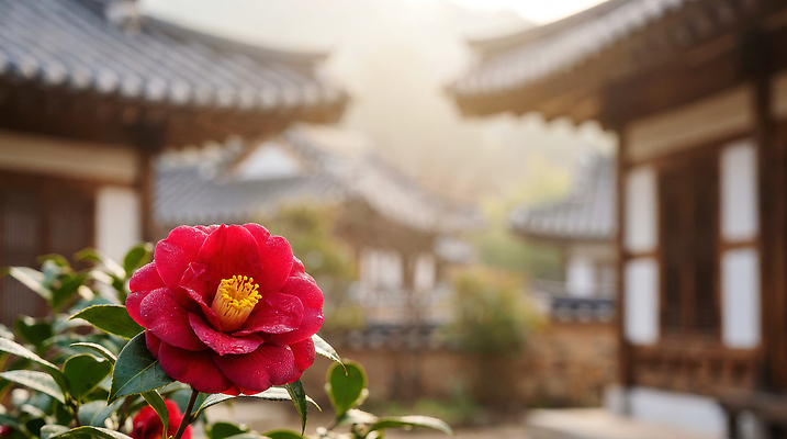 JPG 편집이미지 전통 건축물 꽃 자연 아침 한옥 한국 풍경 햇빛 정원 저녁 동백 뷰티풀 편집실사 AI포토 AI콘텐츠 주간 식물 한국전통 건축 아시아 고건축 태양 야간 CG 생태계 파일형식