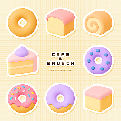 모양 PSD 편집이미지 음료 음식 컬러 디저트 케이크 식사 카페 도넛 브런치 롤빵 편집3D 빵 3D 상점 파일형식