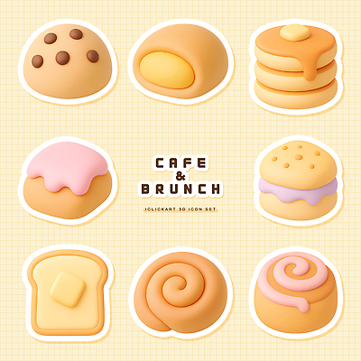 PSD 편집이미지 디자인 음식 빵 컬러 디저트 그래픽 세트 카페 달콤 브런치 팬케이크 스콘 맛있는 편집3D 3D 케이크 상점 식사 맛 파일형식
