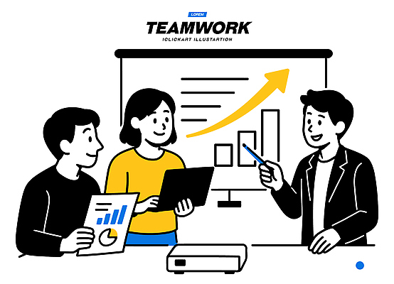 일러스트 성공 회의 그래프 협력 기술 사무실 자료 정보 도구 작업 발표 목표 토론 프레젠테이션 분석 직원 의견 서류판 상호작용 국내일러스트 AI파일 컨셉 비즈니스 사무용품 파일형식 벡터