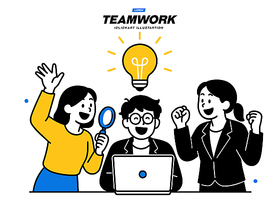 일러스트 협력 아이디어 대화 여러명 컴퓨터 기쁨 모임 도구 작업 발표 목표 계획 토론 발견 문제해결 창의성 상호작용 국내일러스트 AI파일 감정 다수 컨셉 말하기 사람 전자제품 파일형식 벡터