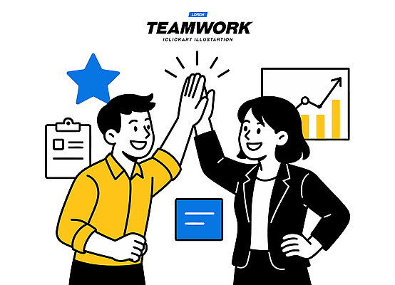 여자 남자 일러스트 성공 그래프 협력 사무실 기쁨 업무 목표 결과 동료 직원 하이파이브 소통 긍정적 프로젝트 상호작용 국내일러스트 AI파일 감정 컨셉 비즈니스 관계 사람 손짓 작업 파일형식 벡터