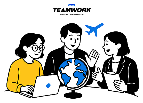 일러스트 회의 협력 비행기 아이디어 실험 대화 사람 노트북 학습 사무실 지구본 표현 전문직 계획 그림 문서 전략 조언 국내일러스트 AI파일 직업 교육 컨셉 비즈니스 항공교통 대중교통 말하기 전자제품 파일형식 벡터