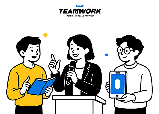 일러스트 회의 협력 아이디어 기술 이야기 대화 교양 정보 무대 발표 군중 마이크 의견 소통 대답 이해 참여 피드백 국내일러스트 AI파일 음향기기 컨셉 비즈니스 말하기 사람 파일형식 벡터