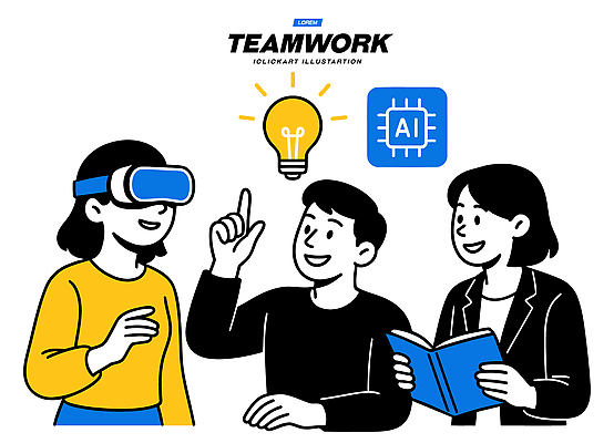 교육 일러스트 협력 아이디어 기술 실험 대화 여러명 학습 장비 정보 체험 그룹 토론 혁명 개발 세미나 가상현실 AI_인공지능 국내일러스트 AI파일 다수 컨셉 말하기 사람 파일형식 벡터