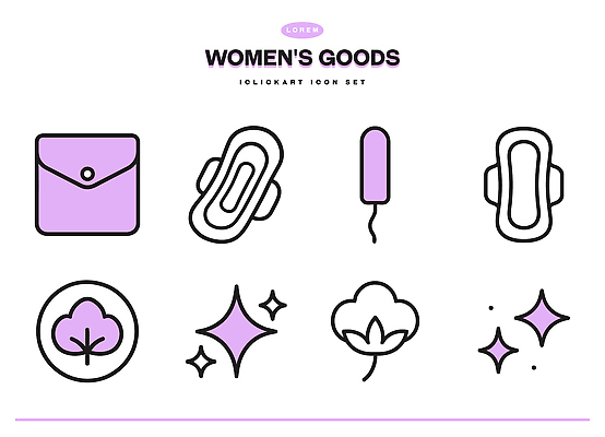 아이콘 디자인 여자 가방 건강 세트 표현 상품 오브젝트 생리대 Hygiene 탐폰 2D아이콘 AI파일 잡화 사람 여성용품 파일형식 벡터